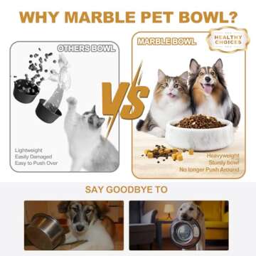 White Dog Bowl, Marble Dog Food Bowl, Non-Slip Dog Water Bowl Large, Heavy Duty Pet Bowl for Large Dogs, African Natural Marble, Holds 6 Cups(6lbs)