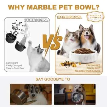 White Dog Bowl, Marble Dog Food Bowl, Non-Slip Dog Water Bowl Large, Heavy Duty Pet Bowl for Large Dogs, African Natural Marble, Holds 6 Cups(6lbs)