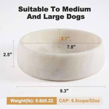 White Dog Bowl, Marble Dog Food Bowl, Non-Slip Dog Water Bowl Large, Heavy Duty Pet Bowl for Large Dogs, African Natural Marble, Holds 6 Cups(6lbs)