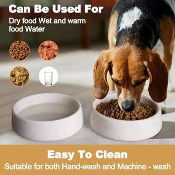 White Dog Bowl, Marble Dog Food Bowl, Non-Slip Dog Water Bowl Large, Heavy Duty Pet Bowl for Large Dogs, African Natural Marble, Holds 6 Cups(6lbs)