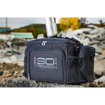 Isolator Fitness Meal Prep Lunch Box ISOBAG - Large Insulated 6 Meal Prep Bag/Cooler With 12 Containers, 3 Ice Packs & Shoulder Strap (Blackout) - MADE IN USA