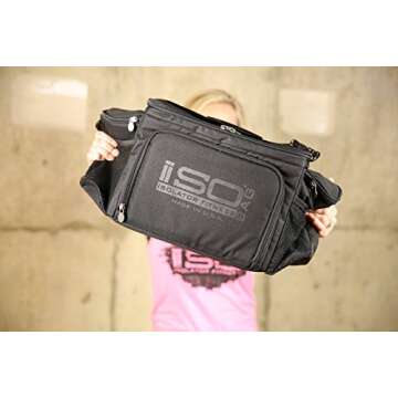 Isolator Fitness Meal Prep Lunch Box ISOBAG - Large Insulated 6 Meal Prep Bag/Cooler With 12 Containers, 3 Ice Packs & Shoulder Strap (Blackout) - MADE IN USA