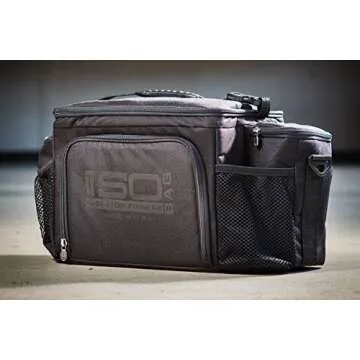 Isolator Fitness Meal Prep Lunch Box ISOBAG - Large Insulated 6 Meal Prep Bag/Cooler With 12 Containers, 3 Ice Packs & Shoulder Strap (Blackout) - MADE IN USA