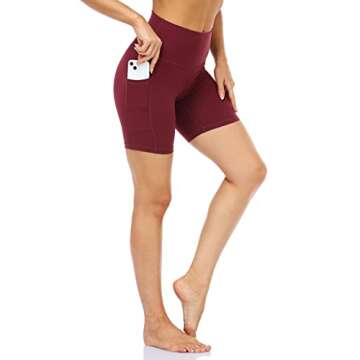 Colorfulkoala Women's High Waisted Biker Shorts with Pockets 6" Inseam Workout & Yoga Tights (XS, Wine Red)