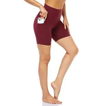 Colorfulkoala Women's High Waisted Biker Shorts with Pockets 6" Inseam Workout & Yoga Tights (XS, Wine Red)