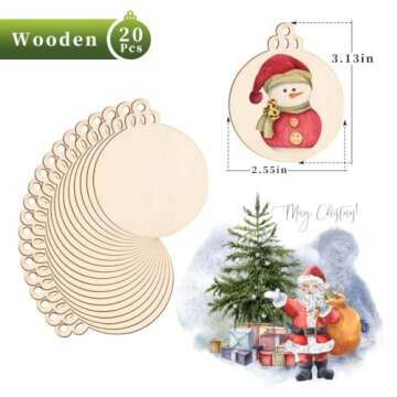 Round Wooden Circles with Holes - 20 Pcs Unfinished Natural Wood Slices for Painting, Crafts Christm...