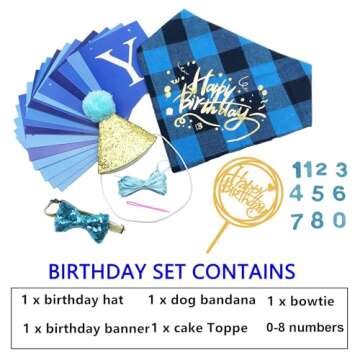 ADOGGYGO Dog Birthday Boy Bandana Set for Large Dogs - Party Essentials