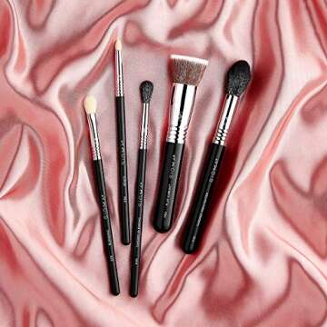 SIGMA Beauty Most Wanted Makeup Brush Set – Set of 5 Favorite Makeup Brushes for Foundation, Highlighter, Eyeshadow, Pencil Liner, and Blending (5 pcs)