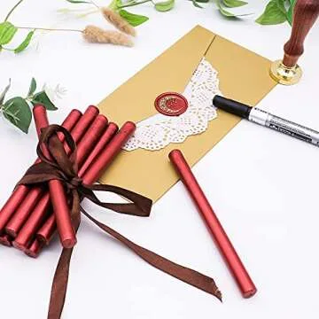 SWANGSA 20 Pieces Glue Gun Sealing Wax Sticks Metallic Red for Wax Seal Stamp, Great for Wedding Invitations, Cards, Envelopes, Wine Packages, Gift Wrapping (Metallic Red)