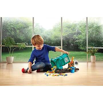 Matchbox Cars, Large-Scale, 15-in Toy Recycling Truck with Garbage Bin, Lights and Sounds