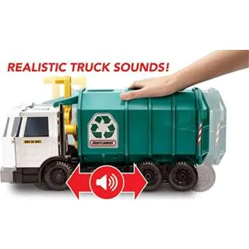 Matchbox Cars, Large-Scale, 15-in Toy Recycling Truck with Garbage Bin, Lights and Sounds
