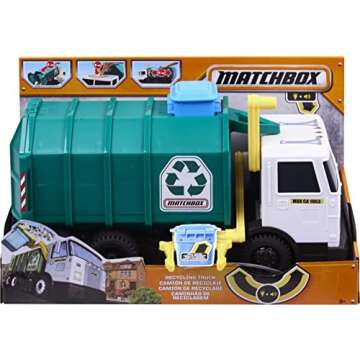 Matchbox Cars, Large-Scale, 15-in Toy Recycling Truck with Garbage Bin, Lights and Sounds