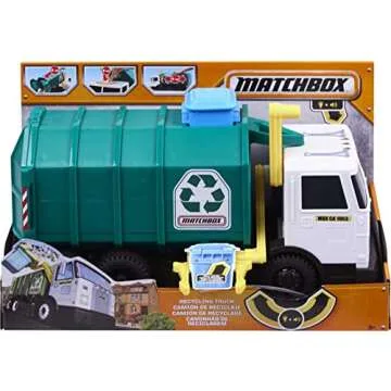 Matchbox Cars, Large-Scale, 15-in Toy Recycling Truck with Garbage Bin, Lights and Sounds