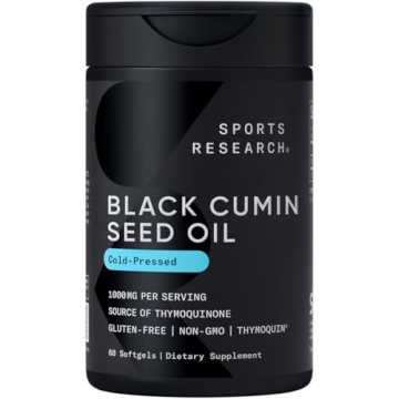 Sports Research Black Seed Oil 1000mg | Cold Pressed Nigella Sativa Oil with 3% Thymoquinone | Non-G...