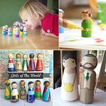Abnaok Unfinished Wooden Peg Dolls for Kids DIY Craft