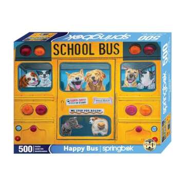 Springbok Happy Bus 500 Piece Jigsaw Puzzle for Adults and Kids - Dog Lovers Will Enjoy This Illustr...