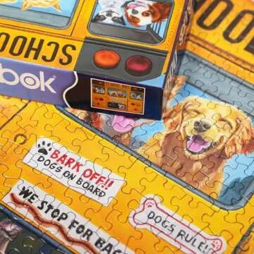 Springbok Happy Bus 500 Piece Jigsaw Puzzle for Adults and Kids - Dog Lovers Will Enjoy This Illustration by Artist Carol Luz of Lots of Happy Dogs on The schoolbus.