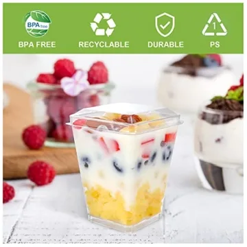 EASERCY 50 Pack 5 oz Plastic Dessert Cups with Lids