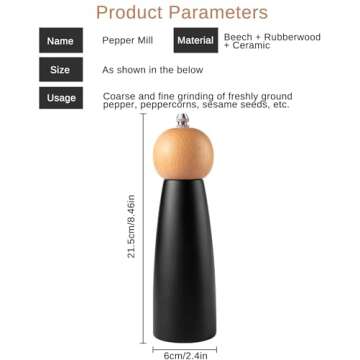 Xirhhur Pepper and Salt Grinder,Beech + stainless steel + ceramic wood manual salt and pepper grinde...