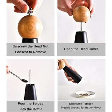 Xirhhur Pepper and Salt Grinder,Beech + stainless steel + ceramic wood manual salt and pepper grinder,Adjustable Roughness Ceramic Core Salt Grinder