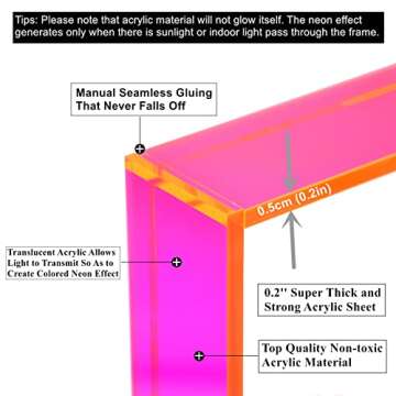 Gelite 8X10 Floating Picture Frame Neon Acrylic Translucent Colorful Decorative Photo Frame for Desk Wall Mounting Tabletop, Neon Pink