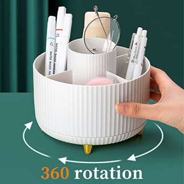Yi-gog Pen Pencil Holder for Desk, 5 Slots 360° Degree Desk Decor Organizer Desktop Storage Pen Organizers Stationery Supplies Cute Pencil Cup Pot for Office School Home Art Supply
