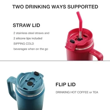 EALGRO 40 oz Insulated Water Bottle Jug with Straw and Handle, Large Metal Sport Water Flask, Stainless Steel Travel Coffee Mug Cup, Thermal Coffee Tumblers with Lid, Indigo Black