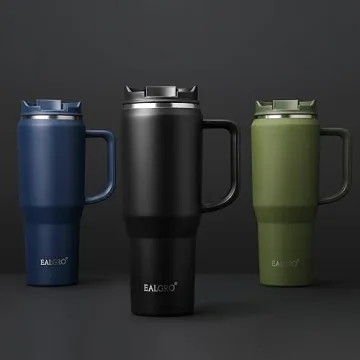 EALGRO 40 oz Insulated Water Bottle Jug with Straw and Handle, Large Metal Sport Water Flask, Stainless Steel Travel Coffee Mug Cup, Thermal Coffee Tumblers with Lid, Indigo Black