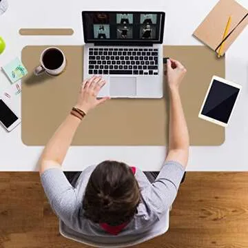 ‎Boutilon Leather Desk Pad 35"x 17" Non-Slip Mouse Pad,Office Desk Mat,Waterprooft PU Leather Desk Blotter,Desk Pad Protector,Desk Writing Pad for Home Office Decor (L-Beige,35"x 17")
