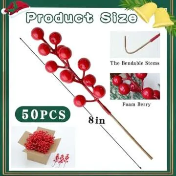 Mizii Christmas Tree Decorations 50Pcs Artificial Red Berry Stems for Holiday Crafts