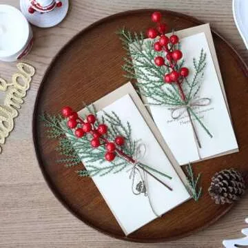 Mizii 50Pcs Artificial Red Berry Stems for Christmas Decor