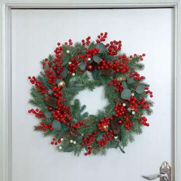 mizii Christmas Tree Decorations 50Pcs Artificial Red Berry Stems 8in Berry Picks Holly Berries Branches for Christmas Decor Xmas Winter Holiday Home DIY Ornaments (Red)