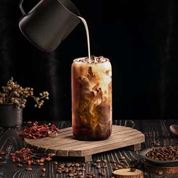 Combler Beer Glass Set of 4, 16 oz Can Shaped Glass Cups, Iced Coffee Cup, Iced Coffee Glasses, Drinking Glasses, Beer Glasses, Glass Tumbler for Smoothie, Whiskey, Cocktail, Soda, Boba Tea, Gift