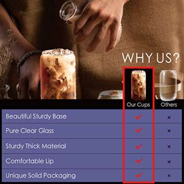 Combler Beer Glass Set of 4, 16 oz Can Shaped Glass Cups, Iced Coffee Cup, Iced Coffee Glasses, Drinking Glasses, Beer Glasses, Glass Tumbler for Smoothie, Whiskey, Cocktail, Soda, Boba Tea, Gift