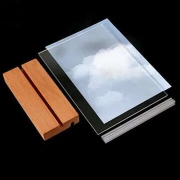 TONICE 5x7 Acrylic Sign Holder with Wood Base 3 Pack L/T Shape Vertical or Slant Back Display for Wedding, Restaurant, Store, Office, Hotel