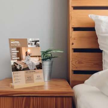 TONICE 5x7 Acrylic Sign Holder with Wood Base 3 Pack L/T Shape Vertical or Slant Back Display for Wedding, Restaurant, Store, Office, Hotel