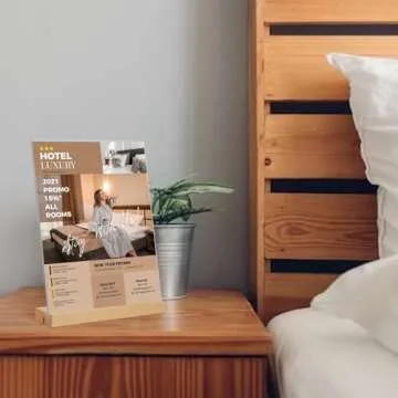 TONICE 5x7 Acrylic Sign Holder with Wood Base 3 Pack L/T Shape Vertical or Slant Back Display for Wedding, Restaurant, Store, Office, Hotel