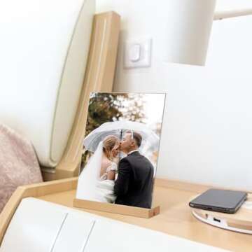 TONICE 5x7 Acrylic Sign Holder with Wood Base 3 Pack L/T Shape Vertical or Slant Back Display for Wedding, Restaurant, Store, Office, Hotel