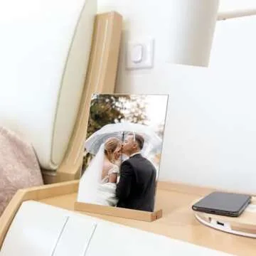 TONICE 5x7 Acrylic Sign Holder with Wood Base 3 Pack L/T Shape Vertical or Slant Back Display for Wedding, Restaurant, Store, Office, Hotel