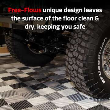 Big Floors RaceDeck Free-Flow Interlocking Garage Flooring Tiles, Non-Slip, Self-Draining, Heavy-Duty, High-Impact Copolymer, Easy Install (48 Pack), Black