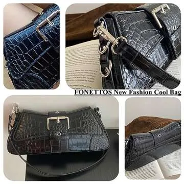 FONETTOS Y2K Punk Funky Bag, Sourpuss Goth Crossbody Sfly Unique Purse Novelty Cool Rock Trendy Women Shoulder Bags Fashion Girls Handbag Black