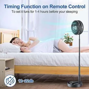 LIPETY 7.5" Portable Standing Fan with Remote - 7200mAh Rechargeable Battery Tall Floor Foldable Travel Fan for Sleeping - Pedestal Stand Up Folding Bed Fan for Home Bedroom