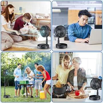 LIPETY 7.5" Portable Standing Fan with Remote - 7200mAh Rechargeable Battery Tall Floor Foldable Travel Fan for Sleeping - Pedestal Stand Up Folding Bed Fan for Home Bedroom