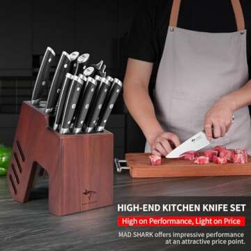 MAD SHARK Knife Set - Professional 17 Pieces Kitchen Chef Knife Set with Block, Precision Forged Hig...