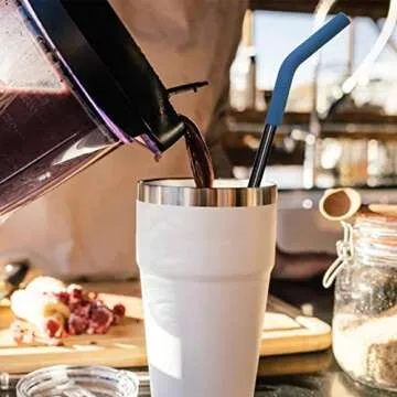 Senneny Set of 5 Stainless Steel Straws with Silicone Flex Tips Elbows Cover, 2 Cleaning Brushes and 1 Portable Bag Included (Black)- 8mm diameter