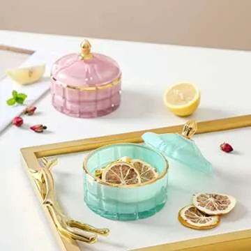 EVEREST GLOBAL European Glass Storage Cute Jar Candy Dish with Lid Diamond Candy Box Jewelry Storage Jar Candy Table Containers for Office(Cyan, D 3.94" H 4.06" Cube Facets)