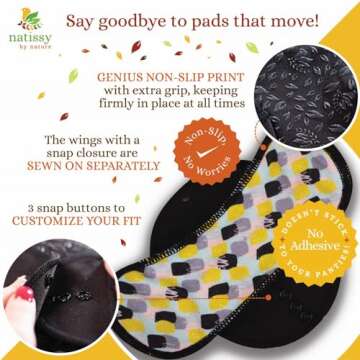 Non Slip Cloth Menstrual Pads Light Flow 6-Pack (S+M) Organic Cotton Washable Pads Menstrual for Women and Teens & Cloth Pads Menstrual Light Flow, Small & Medium Reusable Period Pads