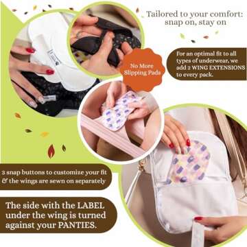 Non Slip Cloth Menstrual Pads Light Flow 6-Pack (S+M) Organic Cotton Washable Pads Menstrual for Women and Teens & Cloth Pads Menstrual Light Flow, Small & Medium Reusable Period Pads