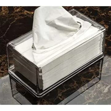 Cq acrylic Tissue Box Holder with Cover Rectangular,Facial Tissue Dispenser Box Case for Countertop,Clear Plastic Dryer Sheet Container Napkin Organizer for Bathroom, Kitchen,Home,Rectangle