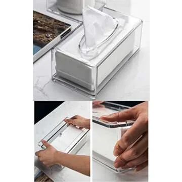 Cq acrylic Tissue Box Holder with Cover Rectangular,Facial Tissue Dispenser Box Case for Countertop,Clear Plastic Dryer Sheet Container Napkin Organizer for Bathroom, Kitchen,Home,Rectangle